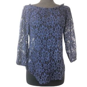 Ann Taylor Loft - Blue and Black Lace 3/4 Shirt S